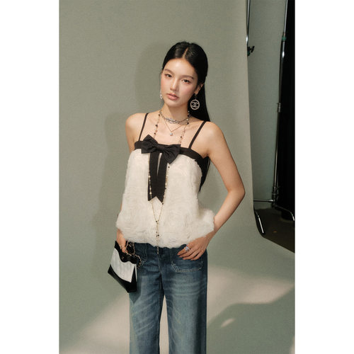 【现货】OLIVIA DUO 巴黎千金2026法式吊带女蝴蝶结花朵撞色上衣
