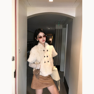 毛毛外套2025冬季 DUO短款 OLIVIA 保暖马甲仿皮毛一体外套 现货