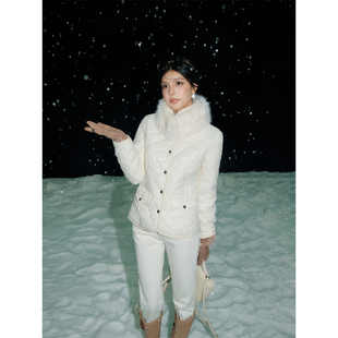 现货 百搭显瘦短款 OLIVIA 新款 棉服 DUO白色菱格外套2025冬季