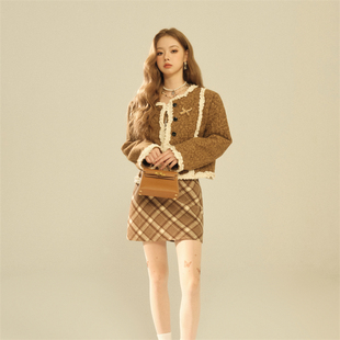 DUO毛呢小外套小个子短款 OLIVIA 气质上衣杏色时尚 清仓特惠