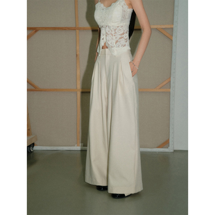 2026春季 DUO压褶米白色直筒宽松西裤 OLIVIA 休闲显瘦穿搭 现货