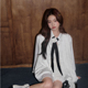 女中长款 高级感白色衬衫 宽松衬衣 DUO领带垂感衬衫 OLIVIA