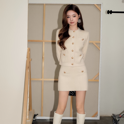 【现货】OLIVIA DUO巴黎千金针织小香风裙套装气质名媛半裙两件套