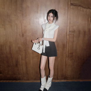 套装 DUO披肩针织短袖 OLIVIA 正肩设计感披肩上衣两件套 现货