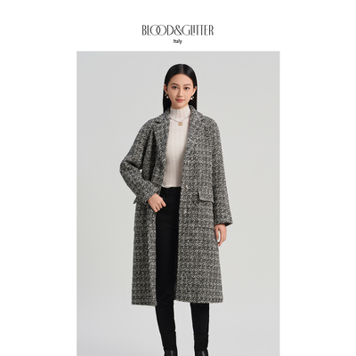 羊毛混纺中长款休闲气质毛呢大衣