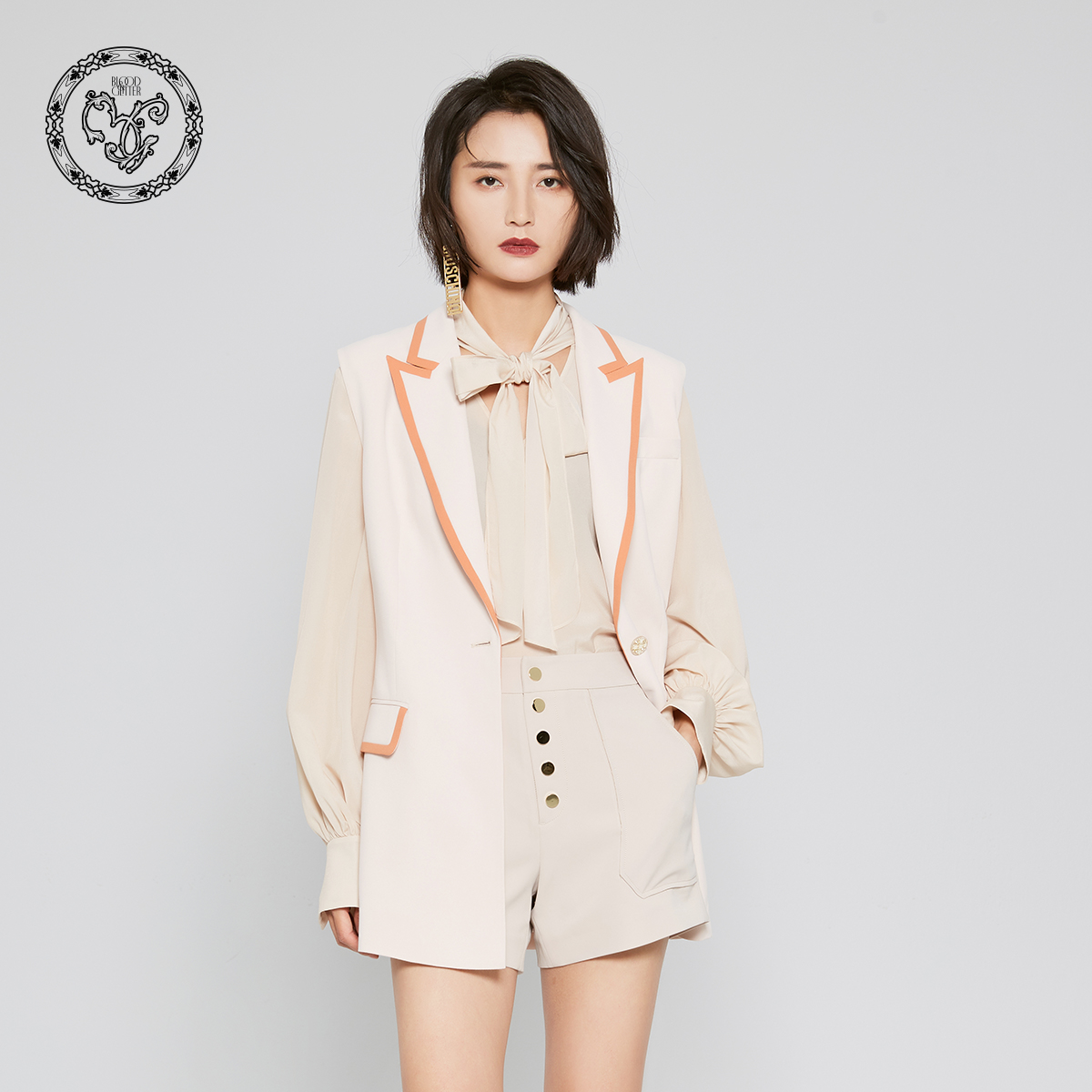 blood&glitter/璞德格骊春夏边缘撞色气质一粒扣无袖收腰马甲