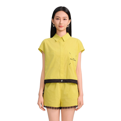 blood&glitter/璞德格骊春夏新品撞色运动风翻领无袖休闲衬衫