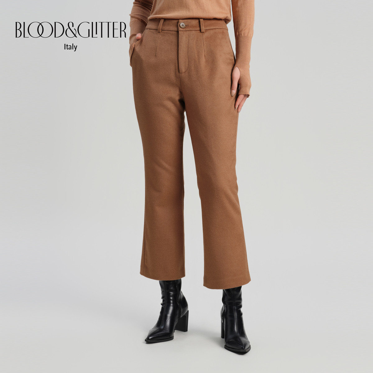 舒适毛呢九分裤微喇裤型