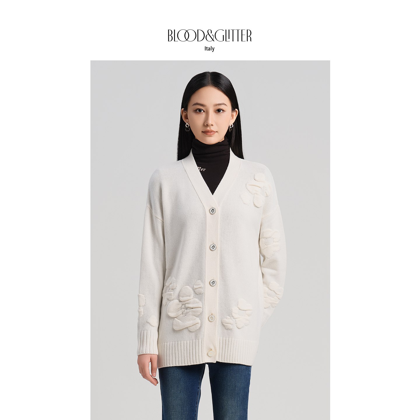 羊毛提花宽松气质高级针织衫外套