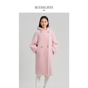 摇粒绒外套女中长款2025新款冬季时尚宽松休闲连帽软糯羊羔绒大衣