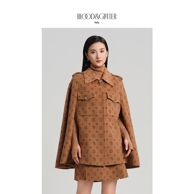 羊毛羊绒短款软糯老花毛呢大衣