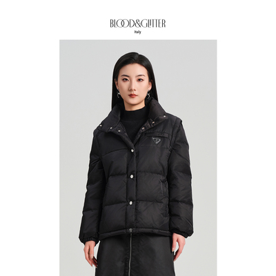 黑色立领薄款流行爆款鹅绒羽绒服