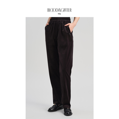 金丝绒时尚松紧腰宽松休闲卫裤