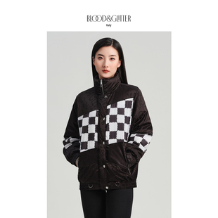 鹅绒羽绒服女冬季2026新款短款棋盘格休闲立领今年流行爆款外套