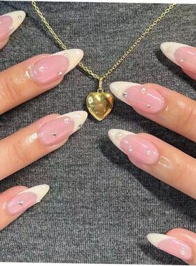 24Pcs Detachable Almond False Nails with Pearl Decoration El