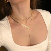 necklace Gold tassel women欧美饰品金色蛇骨链流苏项链锁骨链