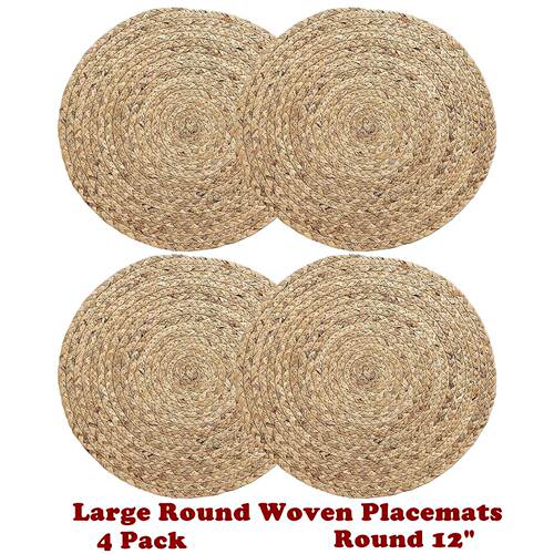 4 Pack Large Round Woven Placemats for Dining Table Kitchen