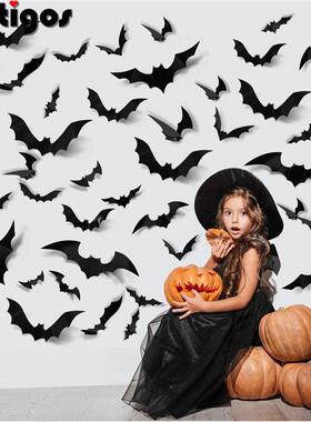 24/48pcs Halloween Decoration 3D Black PVC Bat Halloween