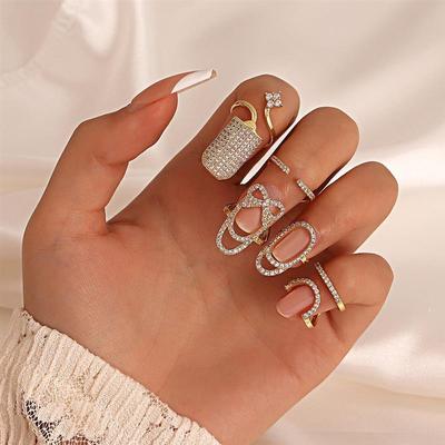 women geometric Ring inlaid diamond manicure nail rings 指环