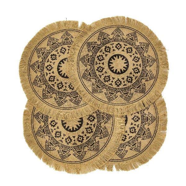 Boho Round Placemats Set of 4, Dining, Brown, Modern