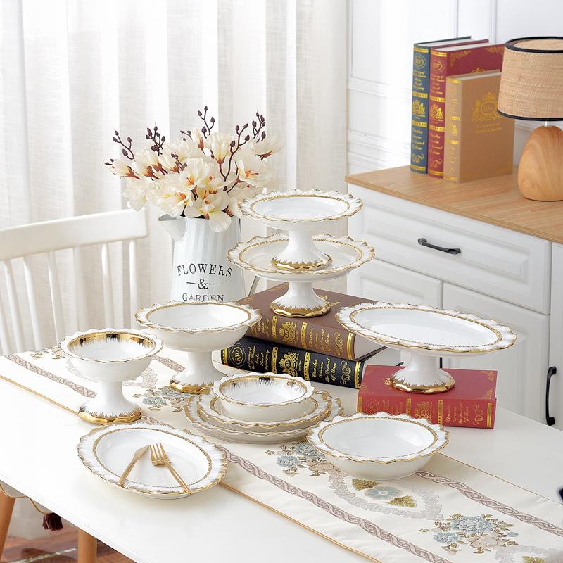 Phnom Penh Ceramic Dining Plate High Foot Fruit Dessert Set