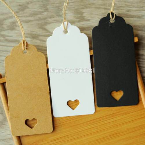 White Brown and Black Hollow Heart Kraft Paper Tags Scallop