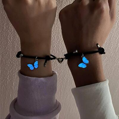 2 PCS/Set Butterfly Couples Pendant Luminous Bracelet For Wo