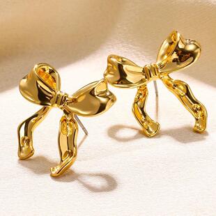 Gold Color Earrings For Women Bow Stud Nail Earring Fashion
