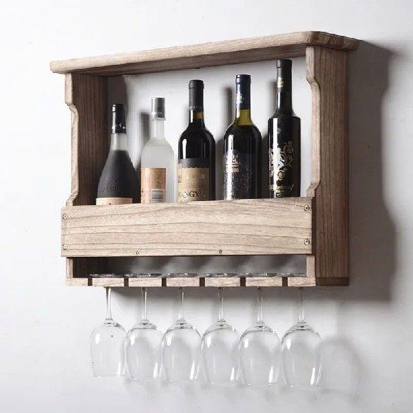 Wooden Wine Cabinet with Wine Rack, High Footed Glass Holder