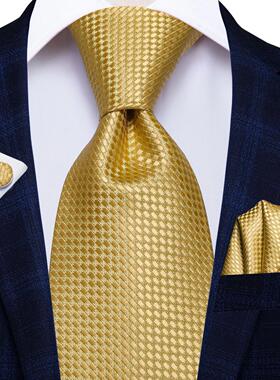 Hi-Tie Solid Gold Yellow Silk Ties For Men Handky Cufflinks