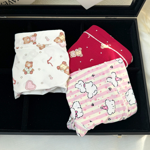 圣诞小狗~冰丝内裤女红色中腰牛奶丝可爱甜美透气滑溜溜三角新款