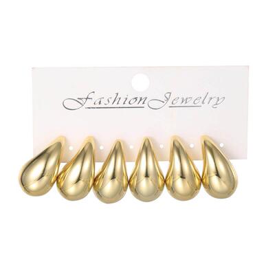 Metal earring set 3 pieces金色金属耳环覆古水滴形套装3件套