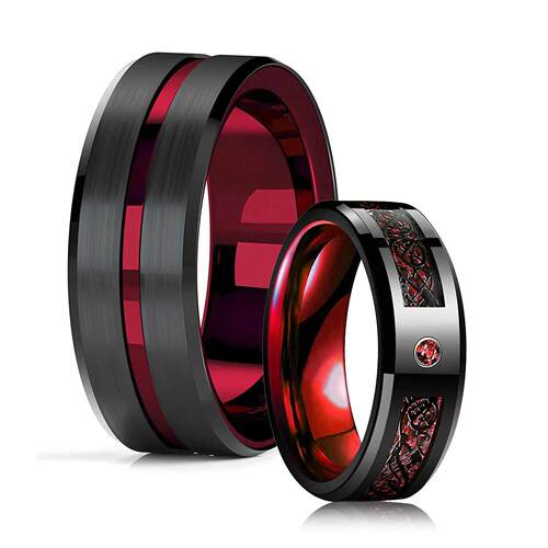 8mm Red Groove Beveled Edge Stainless Steel Celtic Dragon Ri