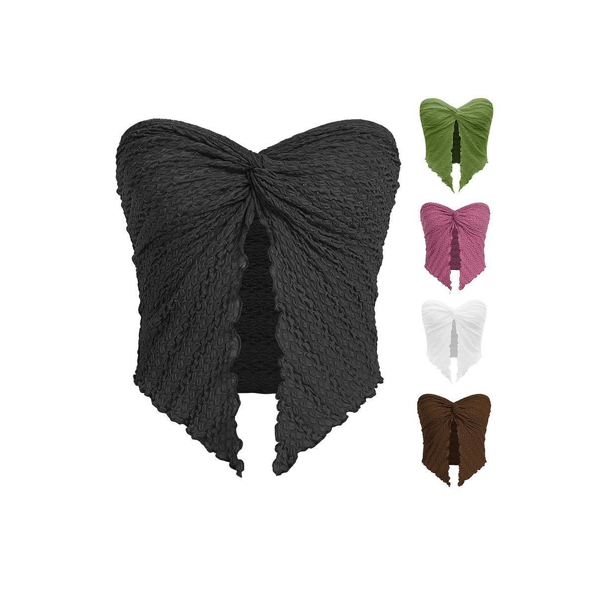 Women Y2k uched Off Shoulder ube ops Strapless Front Open op