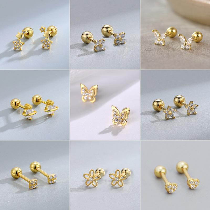 2Pcs Helix Ear Piercing Stud Earrings for Women Zircon Heart