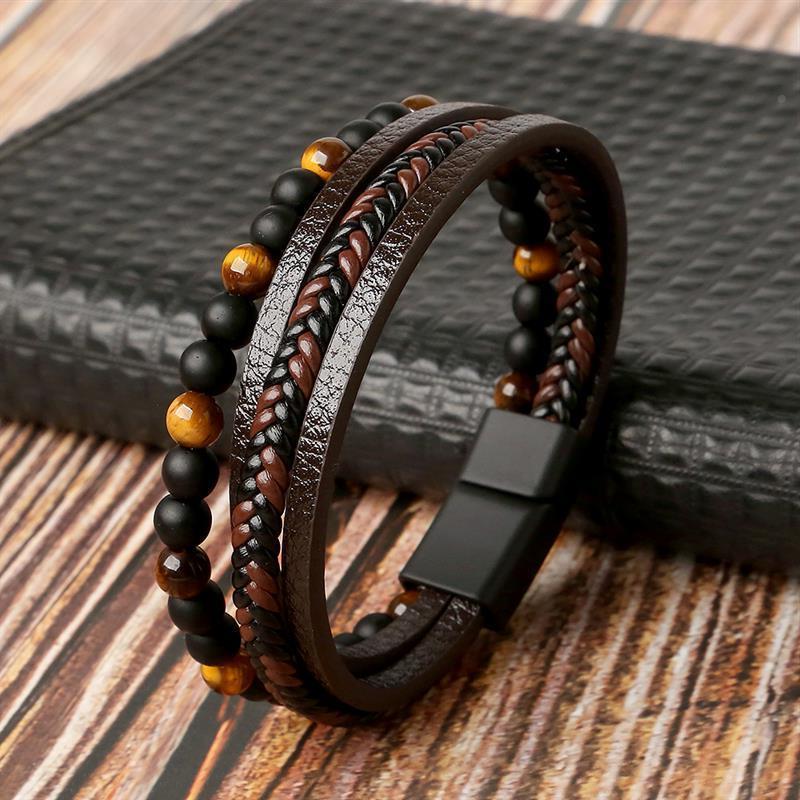 High Quality Leather Bracelet Men Classic Fashion Tiger Eye