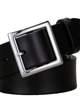 Belt For Women Round Square Buckle Pin Buckle Jeans Black Be