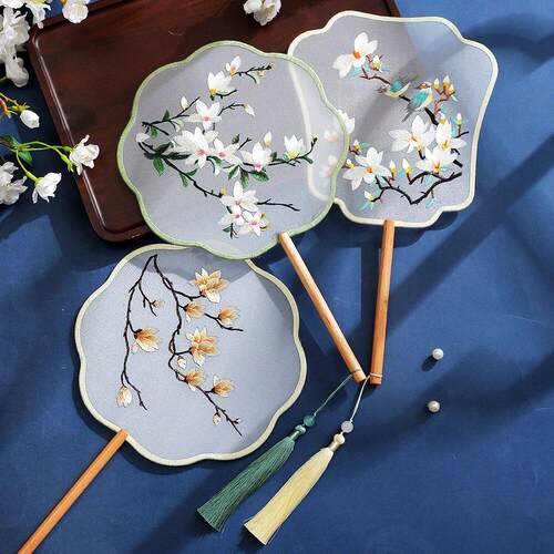 China fan wholesale semi-transparent long handle tassel danc