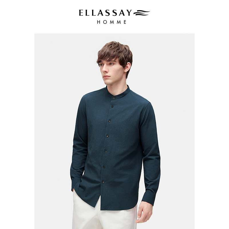 ELLASSAY歌力思男装26新款亚麻桑蚕丝中式小立领衬衫EME371C04200