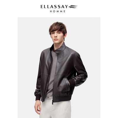 ELLASSAY歌力思男装新款棉羊皮革立领真皮皮衣EME371X00200