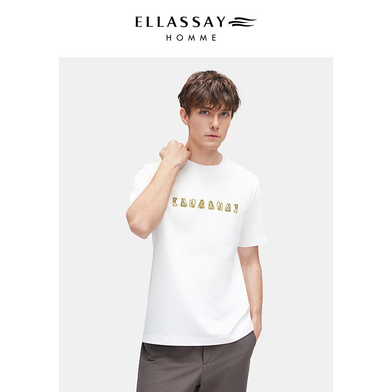 ELLASSAY歌力思男装25年圆领精梳棉T恤简约印花短袖EME363Z00900