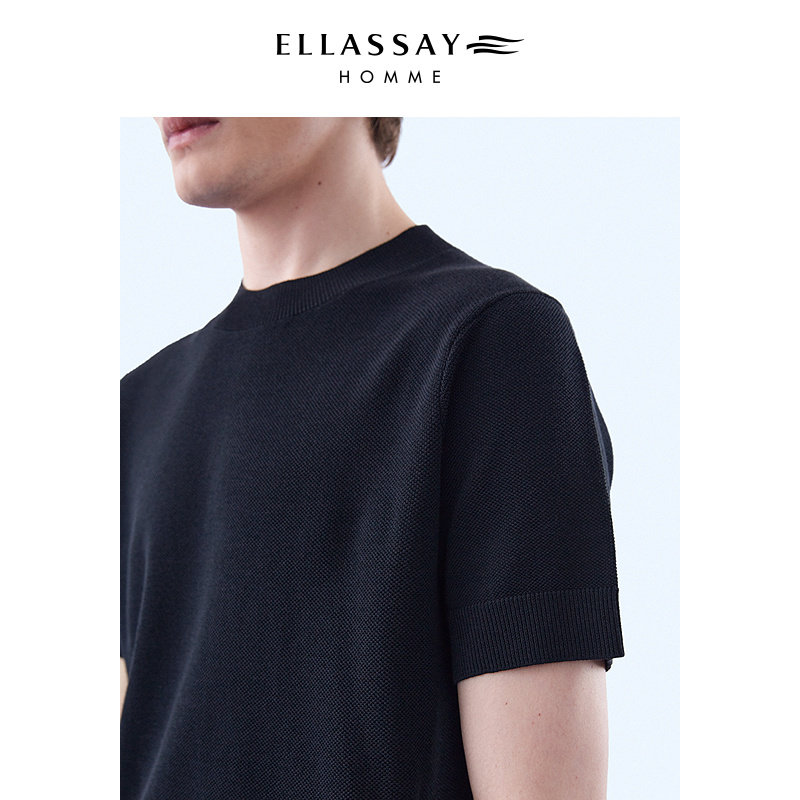 ELLASSAY歌力思男装百搭干爽基础圆领短袖毛衫时尚EME331M01100