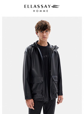ELLASSAY歌力思男装新款痞帅风哑光PU皮连帽宽松外套EME353W01000