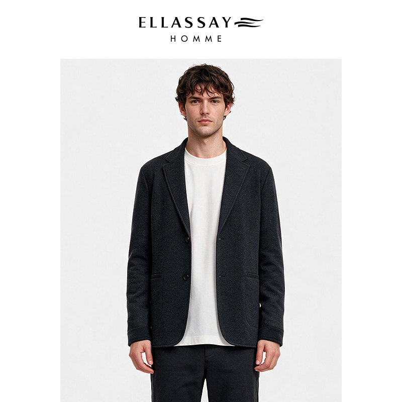 ELLASSAY歌力思男装26秋季新款男士羊毛树皮纹直身休闲西装外套