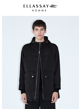 ELLASSAY歌力思男装机能风连帽中长款保暖廓形风衣EME333F00600