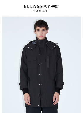 ELLASSAY歌力思男装防冷多功能风衣百搭工装连帽外套EME334F00500