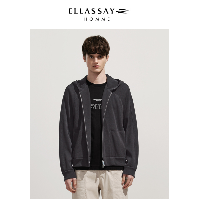 ELLASSAY歌力思男装华夫格休闲连帽开衫休闲长袖外套EME341T03400