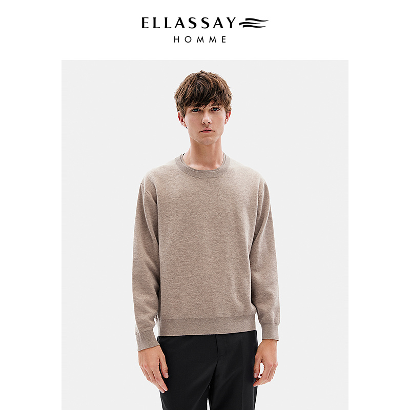 ELLASSAY歌力思男装早春新款多色打底基础款绵羊毛套头羊毛衫男