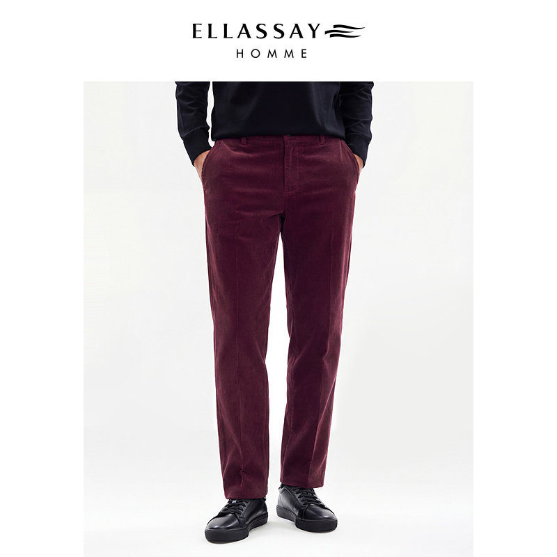 ELLASSAY歌力思男装26年新款灯芯绒酒红色西装西裤EME371K08200