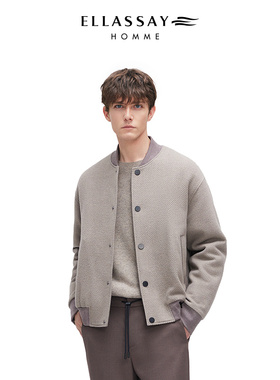 ELLASSAY歌力思男装立体花纹贴肤全羊毛保暖柔软外套EME364W02400